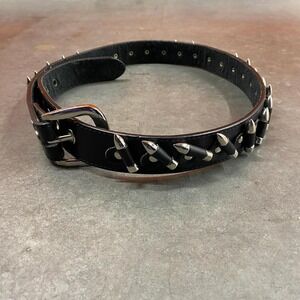 Y2K Black Leather Bullet Belt Punk Goth Rock Style Size 36 Adjustable